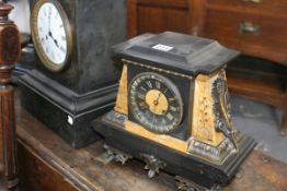 TWO VICTORIAN SLATE AND MARBLE STRIKING MANTLE CLOCKS