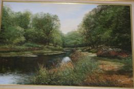 A CONTEMPORARY GILT FRAMED OIL ON CANVAS BY PETER SNELL