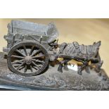 AN EARLY 20TH.C.BRONZE STUDY HORSE AND CART