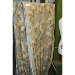 A PAIR OF POLISHED HEAVY INTERLINED COTTON CURTAINS WITH TIE BACKS, EACH 2.8 X 1.2 METRES