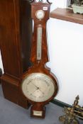 A LARGE REGENCY FLAME MAHOGANY AND EBONY BANDED FOUR GLASS BANJO BAROMETER SIGNED CACANTI ,TOWN