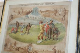 A PAIR OF COPES TOBACCOS HUMEROUS GOLFING ADVERTISING PRINTS