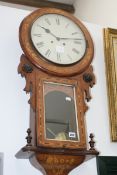 A VICTORIAN MAHOGANY AND MARQUETRY DROP DIAL STRIKING WALL CLOCK