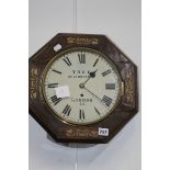 A REGENCY ROSEWOOD AND BRASS INLAID OCTAGONAL CASED FUSEE DIAL WALL CLOCK SIGNED TREE, GREAT DOVER