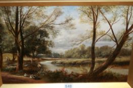 T.WHITTLE. OIL ON CANVAS RIVERSIDE MEADOWS SIGNED AND DATED 1890 TOGETHER WITH A MOUNTAINOUS