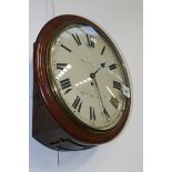 A LATE GEORGIAN MAHOGANY CASED WALL CLOCK WITH SINGLE FUSEE MOVEMENT AND PAINTED DIAL SIGNED