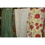 A PAIR OF LARGE POLISHED COTTON ROMAN BLINDS, EACH 3 X 3 METRES TOGETHER WITH  PAIR OF JADE AND