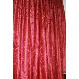 TWO PAIRS OF RED DAMASK INTERLINED CURTAINS EACH 330 X 350CMS