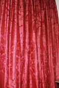 TWO PAIRS OF RED DAMASK INTERLINED CURTAINS EACH 330 X 350CMS