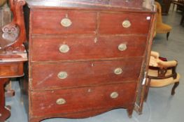 A LARGE VICTORIAN MAHOGANY CHEST OF TWO SHORT AND THREE LONG DRAWERS