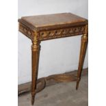 A PAIR OF ANTIQUE MARBLE TOP GILT CONSOLE TABLES