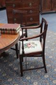 A set of six George III country dining chairs, with reed moulded square form backs over drop in