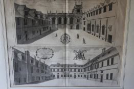 Two early architectural prints of colleges: one of Wadham, the other of Trinity, the largest 40 x