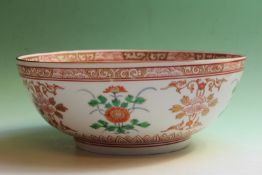 A Samson bowl with red lozenge designs, gilded prunus to exterior, 28cm diameter