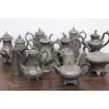 A group of 18th/19th Century pewter coffee, tea and hotwater jugs
