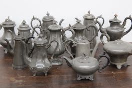 A group of 18th/19th Century pewter coffee, tea and hotwater jugs