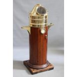 An early 20th Century teak and brass ships binnacle, fitted with gimbal compass and complete with