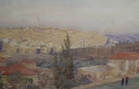 Tristram Ellis (1844-1922), An extensive view of Jerusalem with figures in the foreground, signed