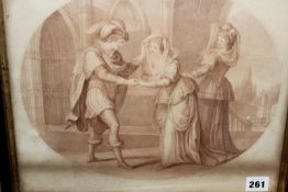 After G B Cipriani, two oval sepia figural prints and three other pairs of 18th/19th Century