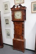 A 19th Century inlaid mahogany longcase clock with swan neck pediment, the painted square dial