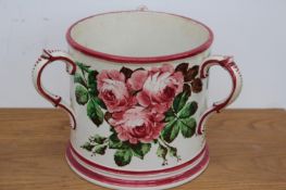 A 19th Century Wemyss pottery large tyg with rose decoration, 25cm diameter x 24cm high