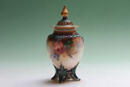 A Royal Worcester pot pourri, painted with roses, 13cm high.