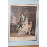 After L Boilly, (Fr 1761-1845), colour stipple engraving of a young family, 52 x 40cm, and two other