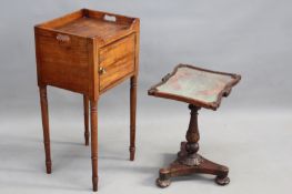 A late Georgian mahogany tray top nightstand, on turned legs, together with a William IV rosewood