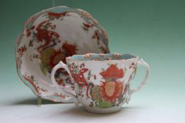 A late 18th Century Worcester two handled loving cup with saucer, Jabberwocky pattern