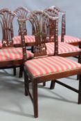 A set of six 19th Century mahogany dining chairs, with carved and pierced back panels, drop in seats