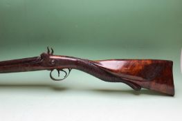 A 19th Century Continental percussion sporting gun, with damascus barrels and gold inscribed top rib
