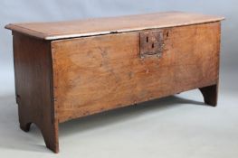A 17th/18th Century oak plank coffer, with moulded edge top, 105cm wide