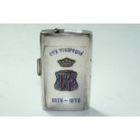 A late 19th Century Imperial Russian silver and enamelled cigarette case, fitted for a tinder