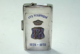 A late 19th Century Imperial Russian silver and enamelled cigarette case, fitted for a tinder