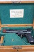 A Webley Junior .177 air pistol in fitted oak case, with Stephen Grant & Sons label