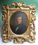 Stephen Pearce (1819-1904), Portrait of a young man in dark suit and cravat, inscribed on frame