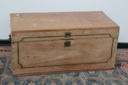 A 19th Century pine and camphorwood blanket chest, with brass inset decoration, 91cms wide