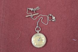 A ladies 18k gold coloured fob watch, with gilt metal Albertina