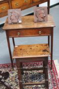 An unusual 18th Century oak side table, the plain top over frieze drawer, on slender tapered legs