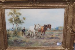 Adrianus Johannes Groenewegen (1874-1963) Dutch,  The Plough Team,  signed,  watercolour,  29 x