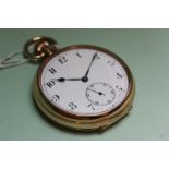 A gentleman's 9ct gold open faced pocket watch, with topwind action, no.544733