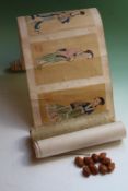 A Chinese hand pained scroll depicting courtesans in varying poses, ten subjects, 18 x 11cm, and