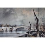 Rowland Hilder (1905-1983) (ARR), Aylesford Bridge (Kent), signed, watercolour, 35 x 51cm.