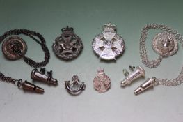 Hallmarked silver Royal Green Jackets cross belt chain and whistle , and other related items