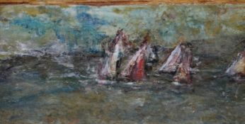 Terry Setch (b.1936) (ARR), Rainy Bay 1990, and Sailing Around, encaustic wax and oil on board, a