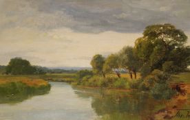 Thomas Pyne (1843-1935), Pair of river landscapes, signed, oil on board, 16 x 23cm. (2)