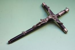 An 18th Century silver mounted crucifix, 29cm high