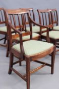 A good set of twelve late Georgian mahogany and chequer inlaid dining chairs, each with drop in