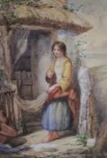 David Hardy (fl.1855-1870), Young woman in a cottage interior, and companion of a woman mending nets