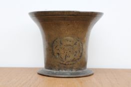 A Charles II bronze mortar, with cast coat of arms, 13cm diameter